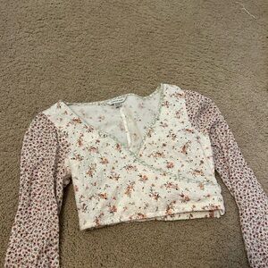 Free People Brown and Tan Crop Wrap Blouse